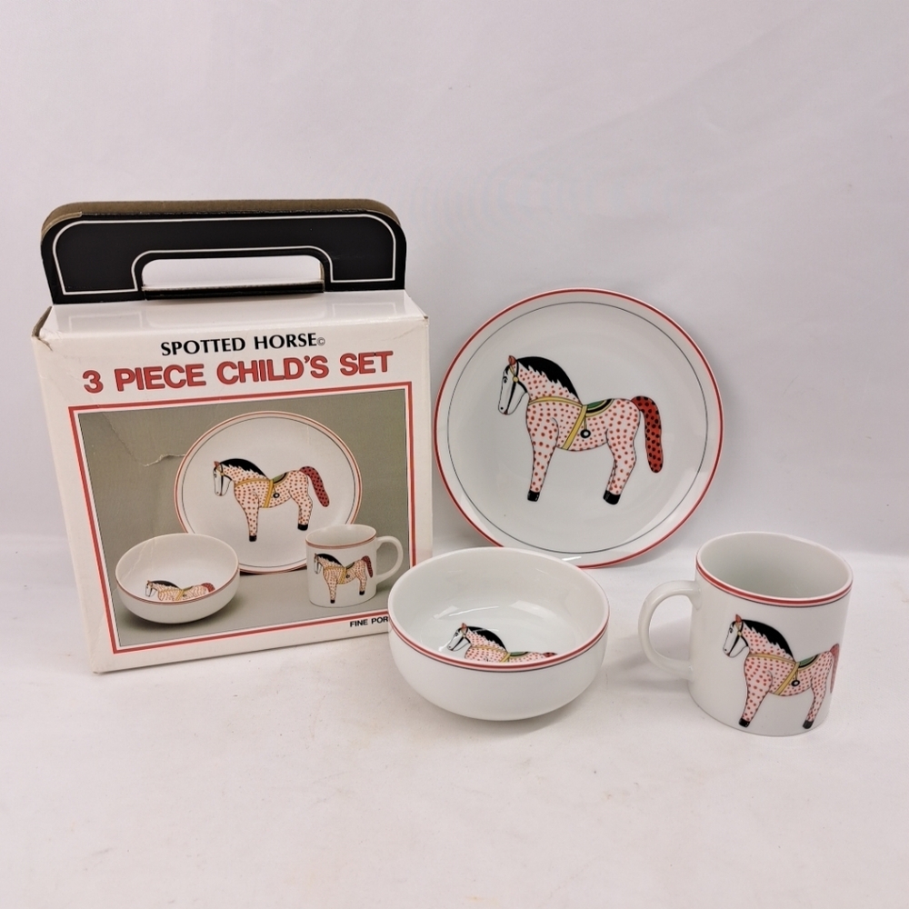 Andrea By Sadek Spotted Horse Child's Set - White and Brown